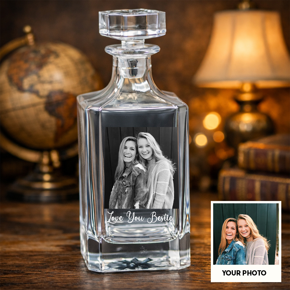 Custom Photo Besties Black And White Whiskey Decanter, Personalized Family Gift THUC99