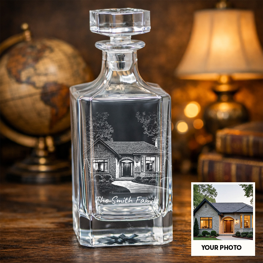 Custom Photo House Whiskey Decanter Set, Personalized Family Gift THUC99