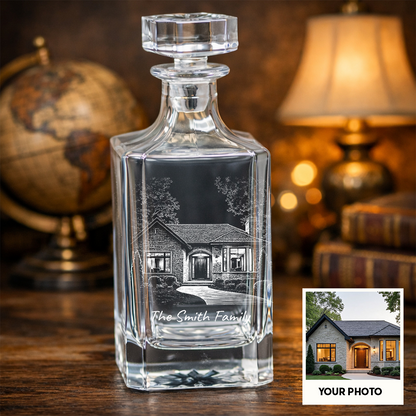 Custom Photo House Whiskey Decanter Set, Personalized Family Gift THUC99
