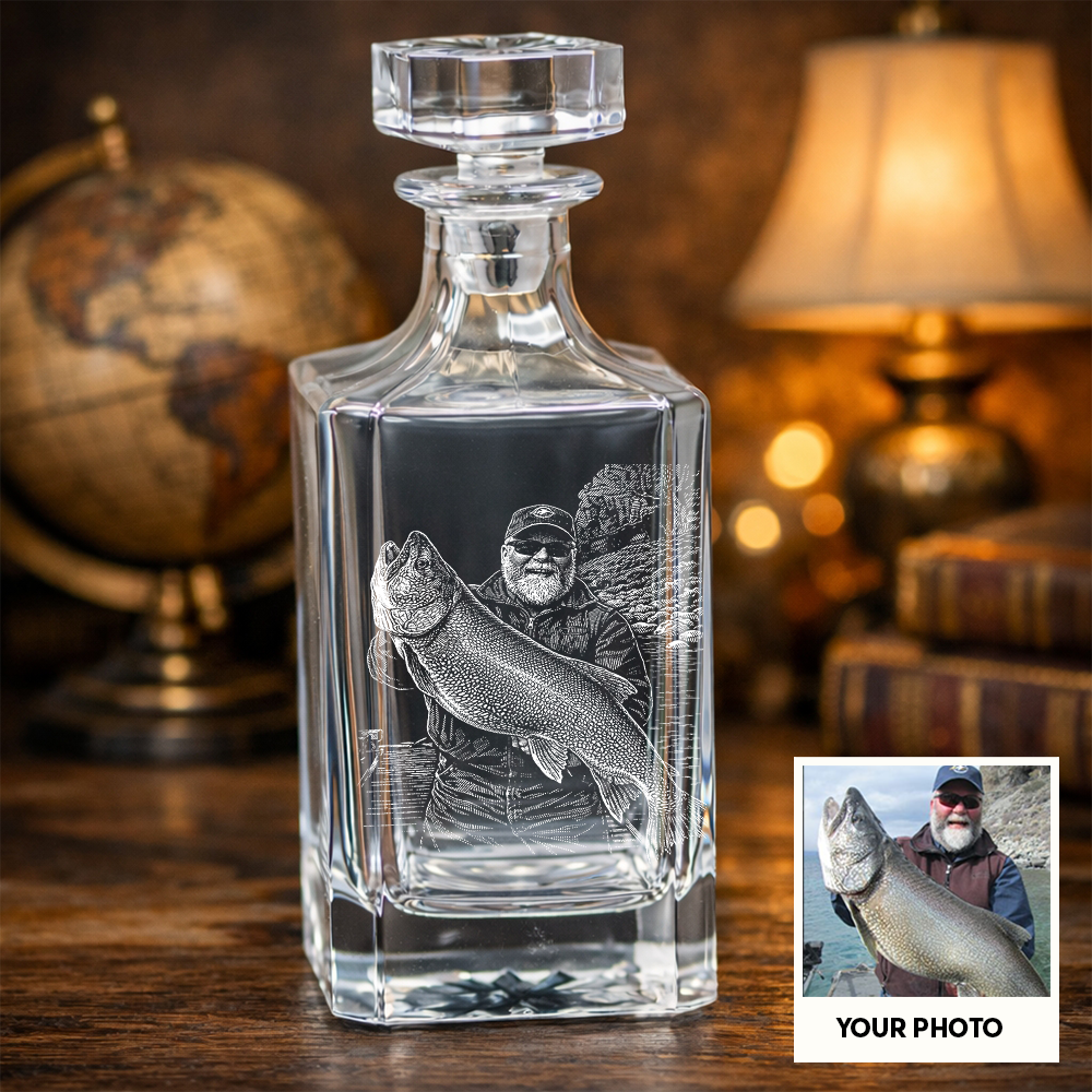 Custom Photo Fishing Whiskey Decanter Set, Engraved Whisket Glass Gift THUC99