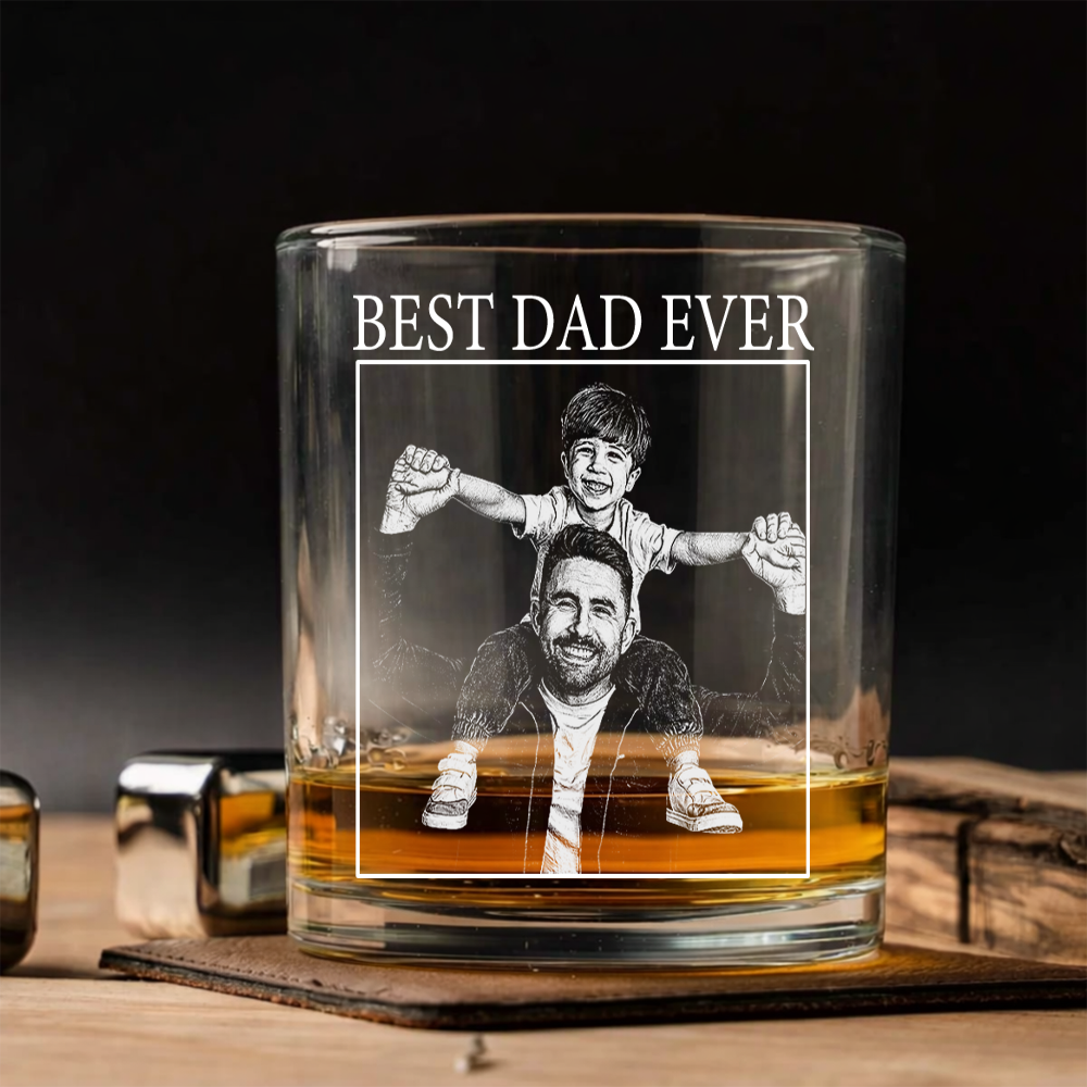 Custom Photo Best Dad Ever Wine Glass, Father's Day Gift for Dad from Kids THUC99