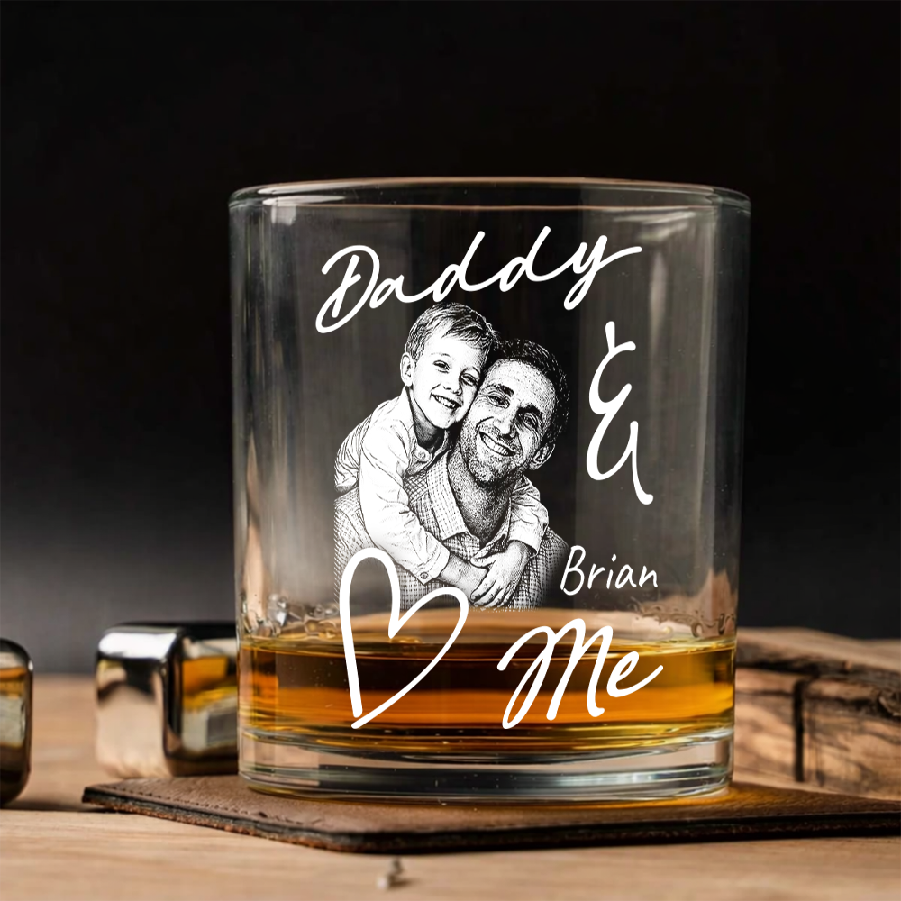 Custom Photo Daddy Love Me Stemless Wine Glass, Personalized Gift for Dad from Kids THUC99