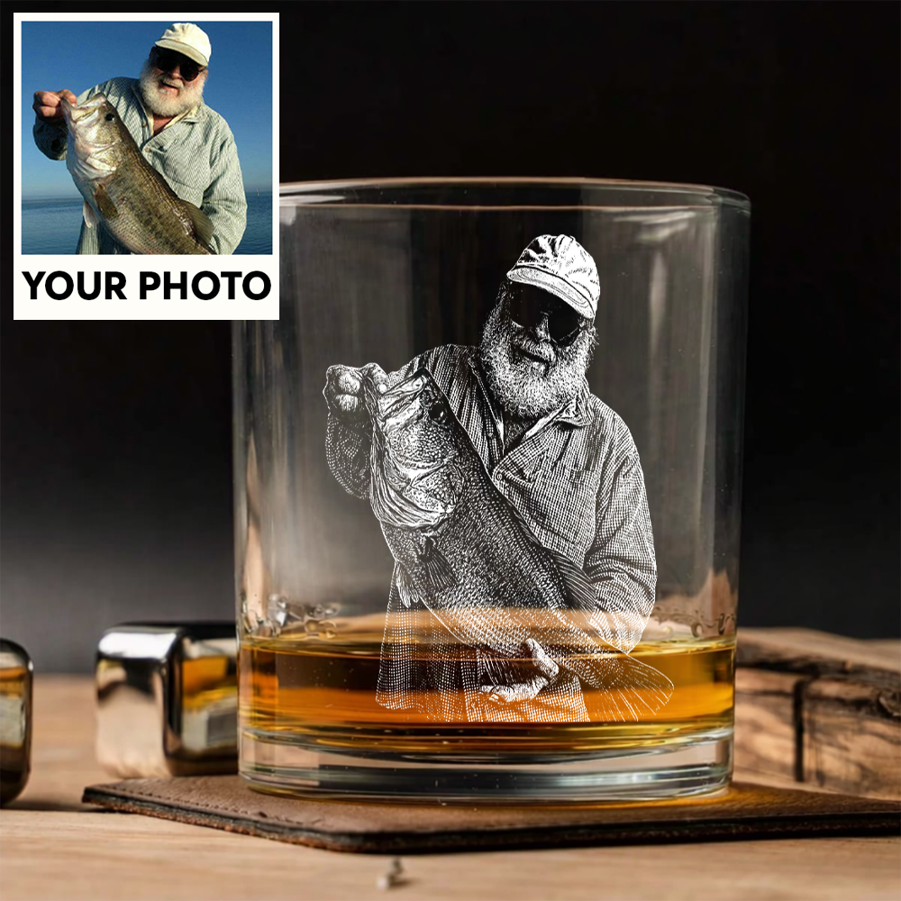 Custom Photo Fishing Memorial Stemless Wine Glass, Personalized In Loving Memory Gift THUC99