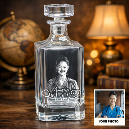 Custom Photo Nurse or Doctor Whiskey Decanter Set, Personalized Name Medical Decanter THUC99