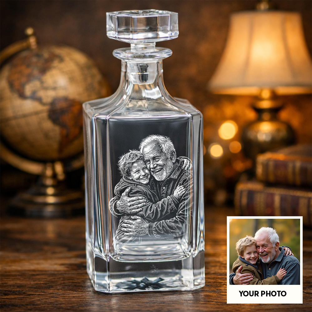 Custom Photo Grandpa Whiskey Decanter Set, Personalized Family Gift THUC99
