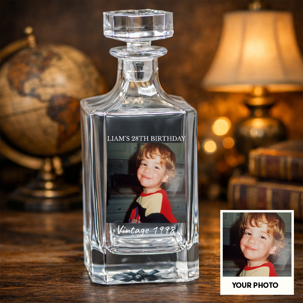 Custom Photo Birthday Whiskey Decanter, Engraved Bourbon Bottle Gift THUC99