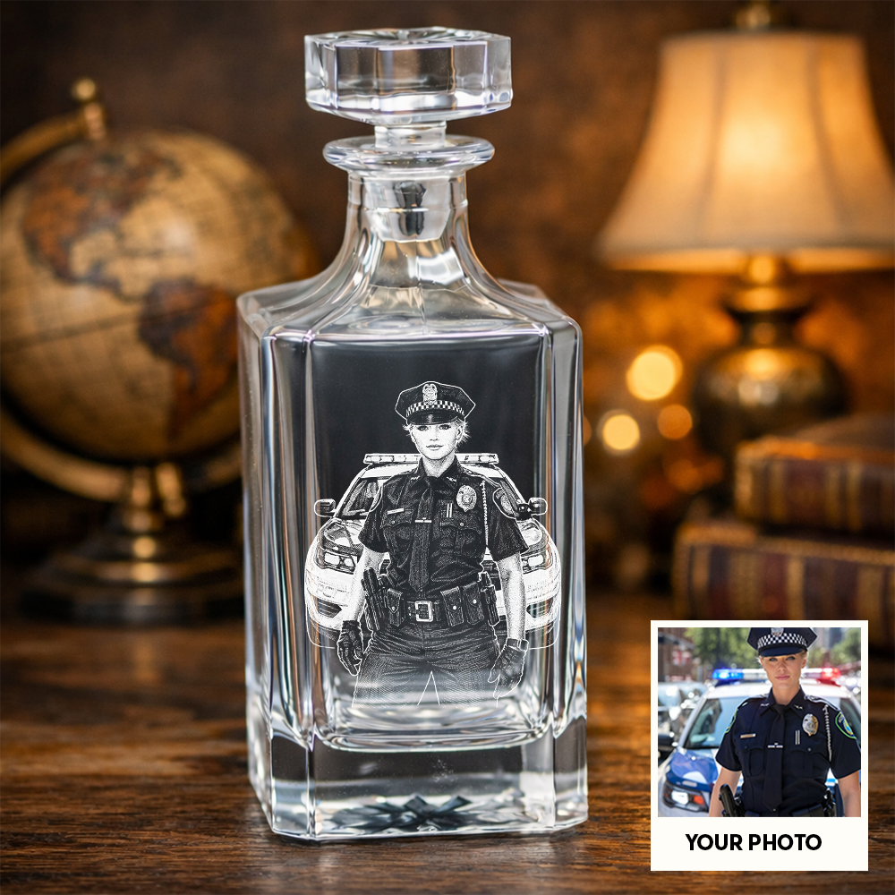 Personalized Photo Police Officer Whiskey Decanter Set with Name, Gift For Dad, Retirement Gift THUC99