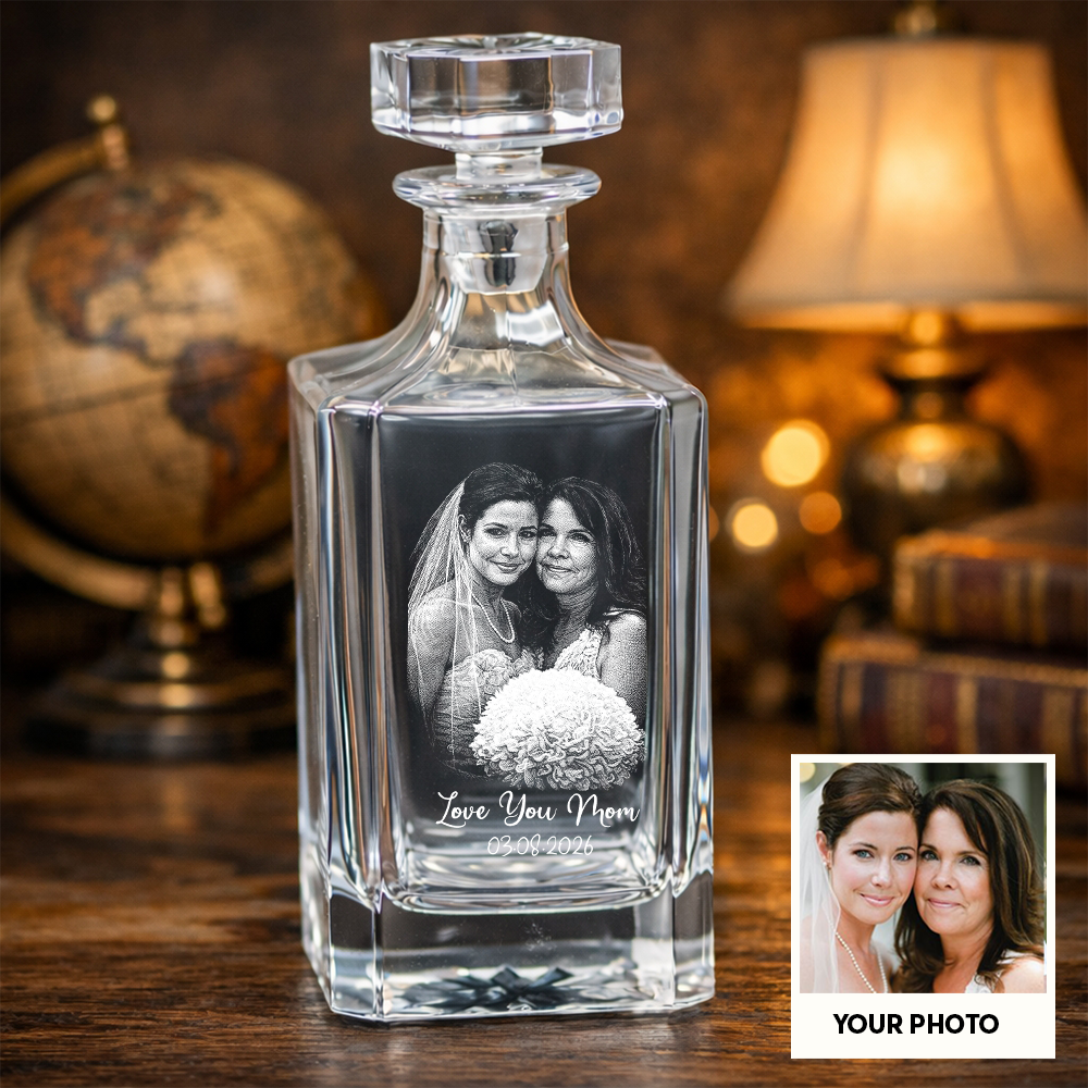 Custom Photo Mom And Daughter Whiskey Decanter Set, Personalized Family Gift THUC99