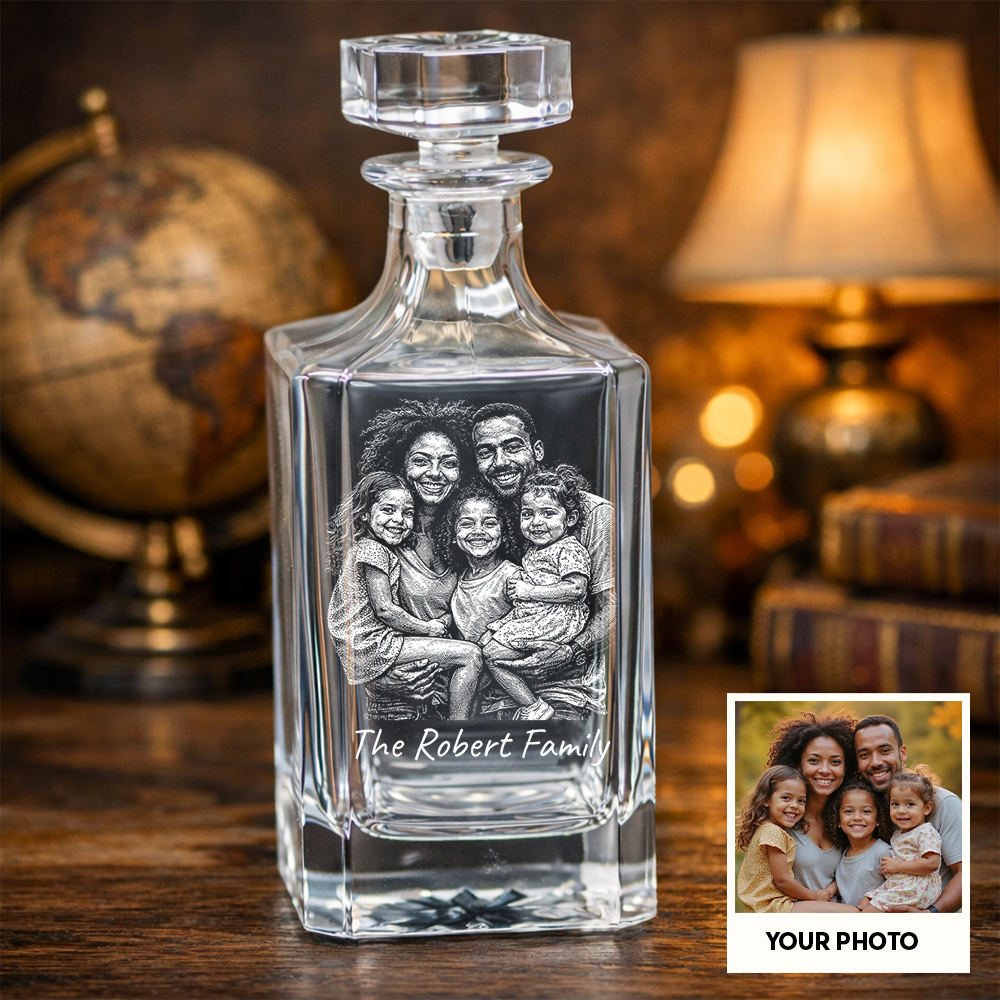Custom Photo Family Whiskey Decanter Set,  Personalized Father's Day Gift THUC99