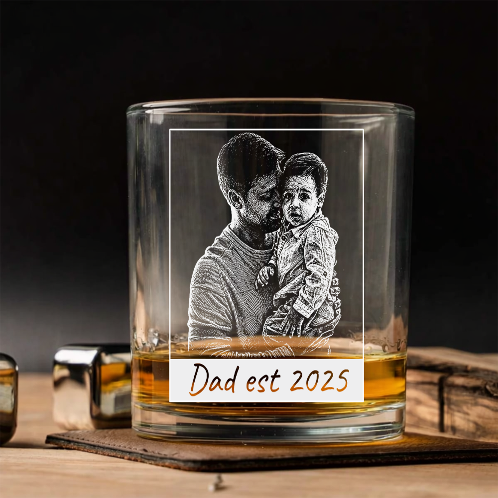 Custom Photo Dad Est Stemless Wine Glass, Personalized Father's Day Gift THUC99