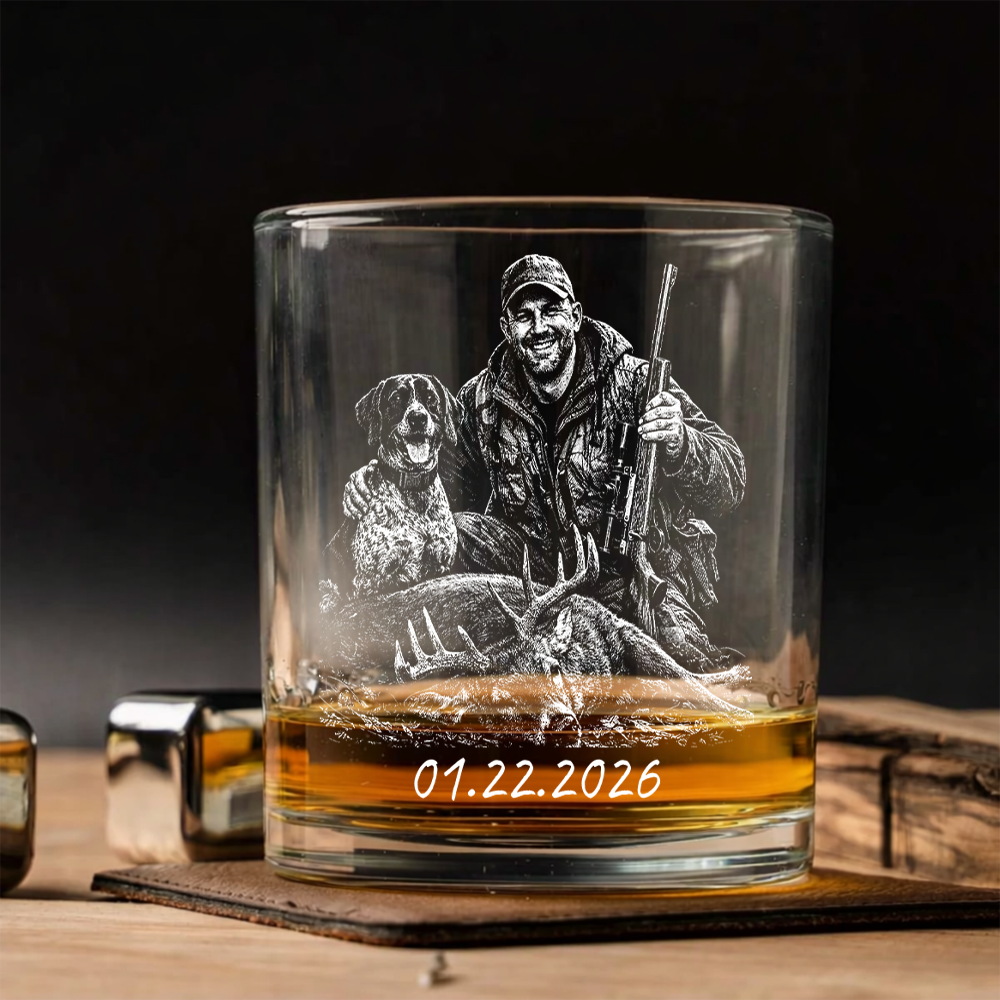 Custom Photo Hunting Memorial Stemless Wine Glass, Personalized In Loving Memory Gift THUC99