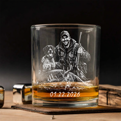 Custom Photo Hunting Memorial Stemless Wine Glass, Personalized In Loving Memory Gift THUC99