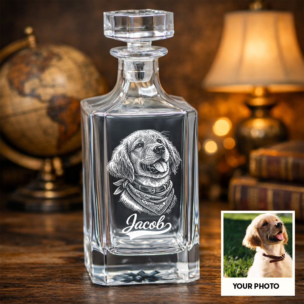 Custom Photo Dog with Name Whiskey Decanter Set, Personalized Pet Portrait Decanter, Custom Dog Lover Gift THUC99