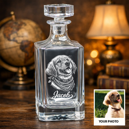 Custom Photo Dog with Name Whiskey Decanter Set, Personalized Pet Portrait Decanter, Custom Dog Lover Gift THUC99