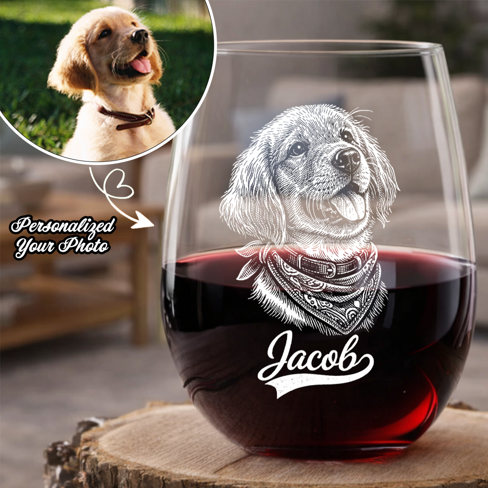 Custom Photo Dog with Name Wine Glass, Personalized Dog Lover Gift THUC99