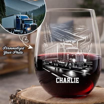 Custom Photo Trucker Driver Wine Glass, Personalized Truck Driver Gift For Father's day THUC99