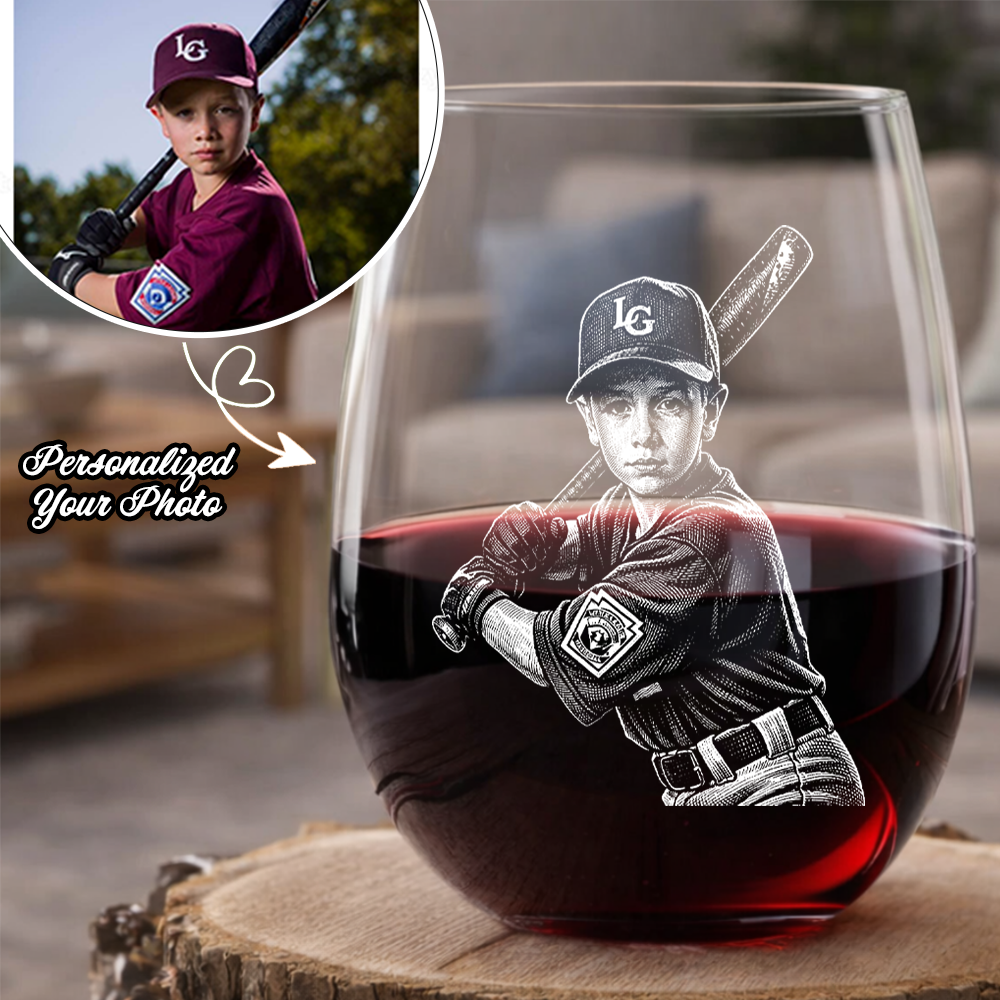 Custom Photo Your Son Baseball Wine Glass, Personalized Baseball Mom Gift THUC99