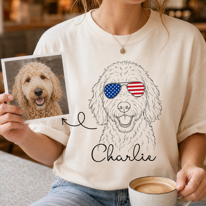 Custom Photo America Dog Unisex Wash T-Shirt, Personalized Pet Lover Gift | Gift For Dog Lovers
