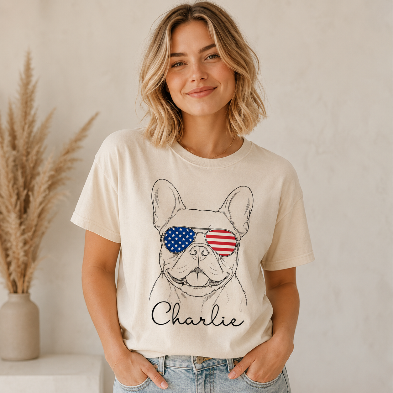 Custom Photo America Dog Unisex Wash T-Shirt, Personalized Pet Lover Gift | Gift For Dog Lovers