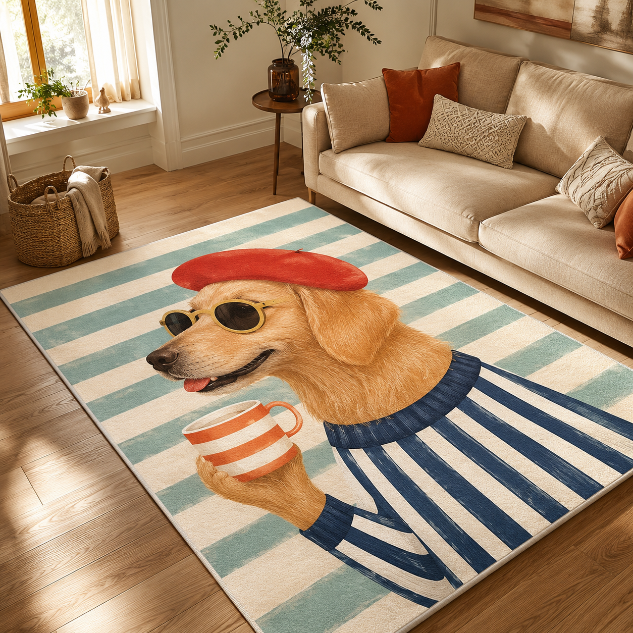Custom Photo Stripe Dog Area Rug | Gift For Dog Lovers