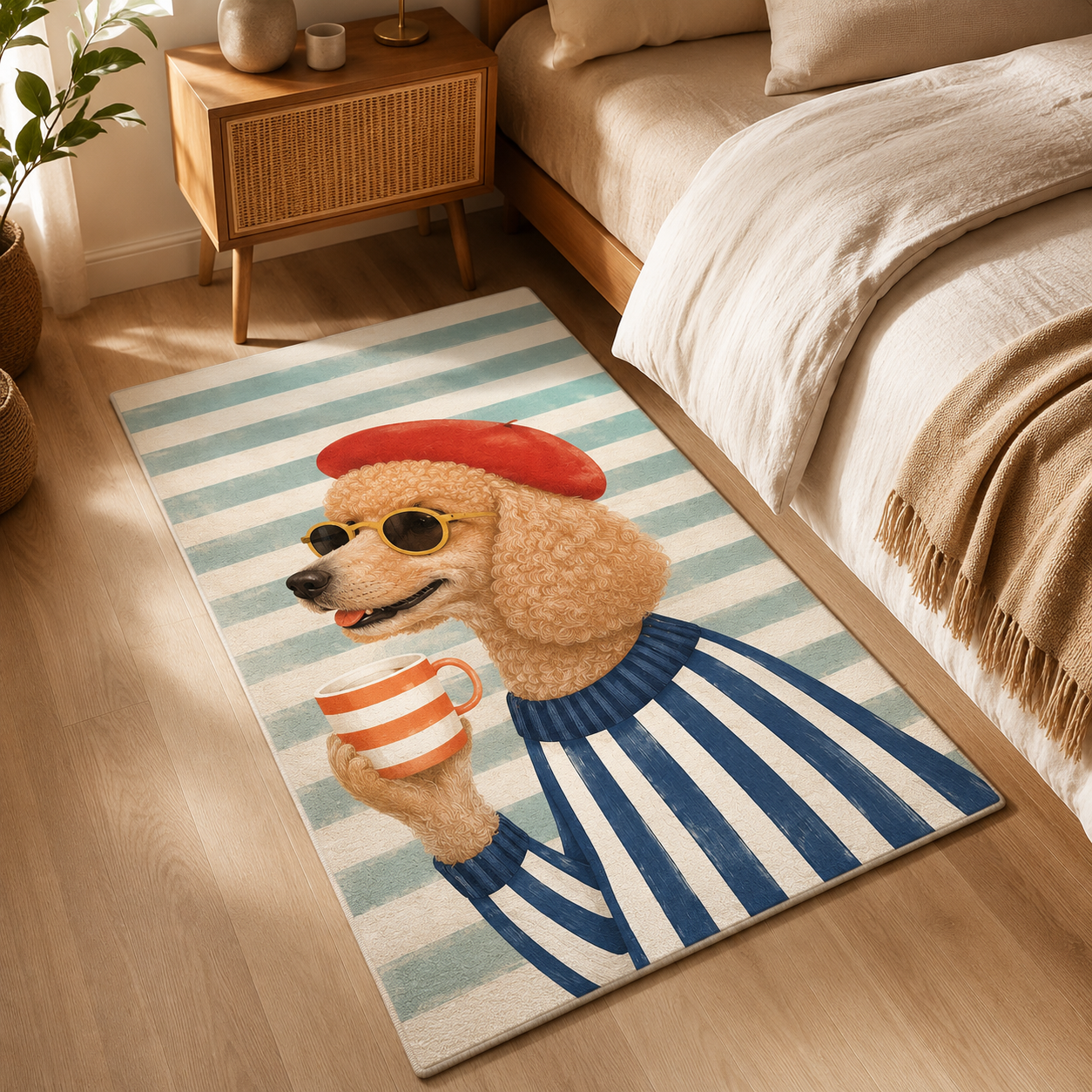Custom Photo Stripe Dog Area Rug | Gift For Dog Lovers