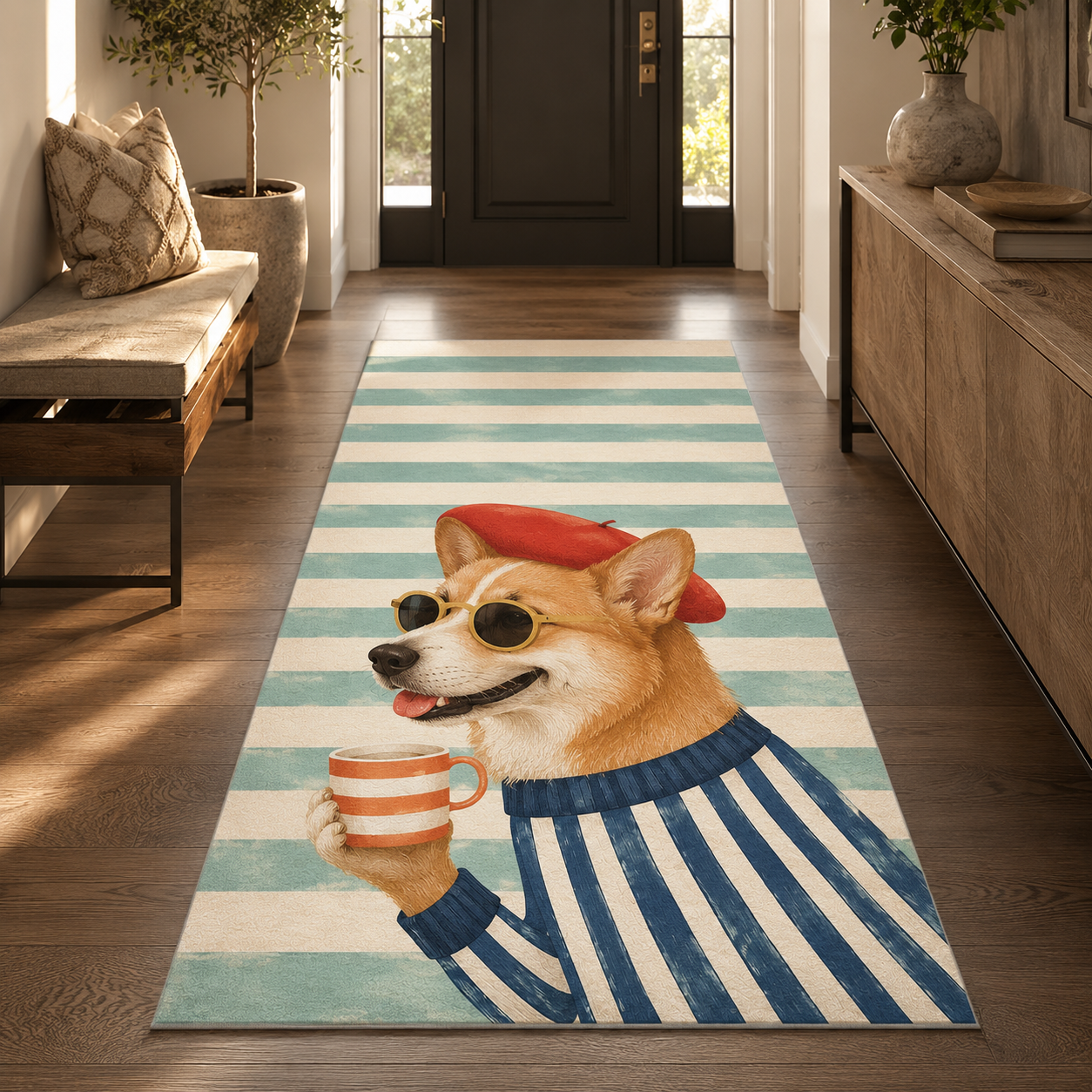 Custom Photo Stripe Dog Area Rug | Gift For Dog Lovers