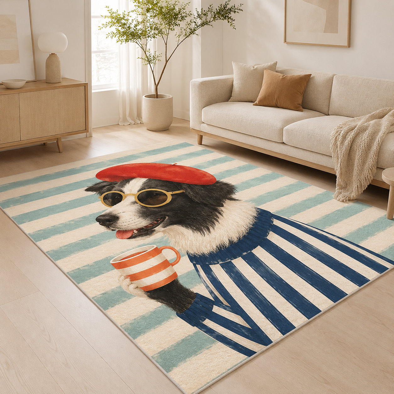 Custom Photo Stripe Dog Area Rug | Gift For Dog Lovers