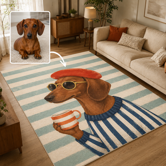 Custom Photo Stripe Dog Area Rug | Gift For Dog Lovers