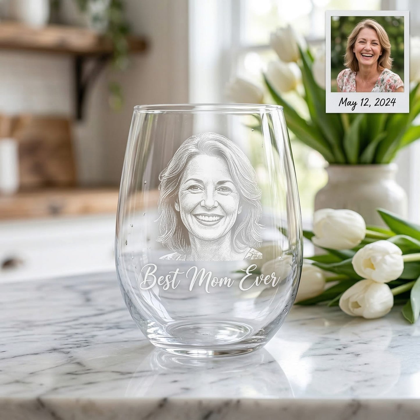 Custom Photo Happy Mother's Day Wine Glass | Mom Wine Glass | Gift For Mom | Mother's Day Gifts