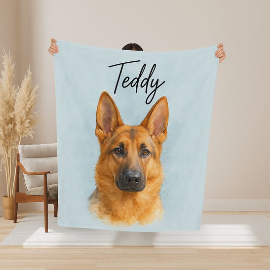 Custom Dog Portrait Photo Watercolor Blanket