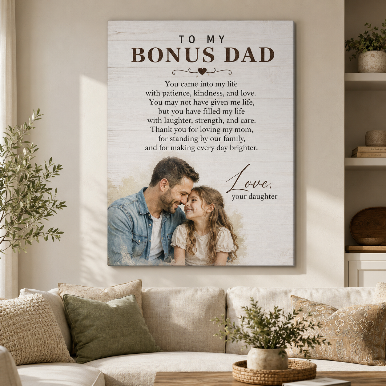 Custom Photo To My Bonus Dad Canvas Wall Art - Custom Gift For Dad TOM99
