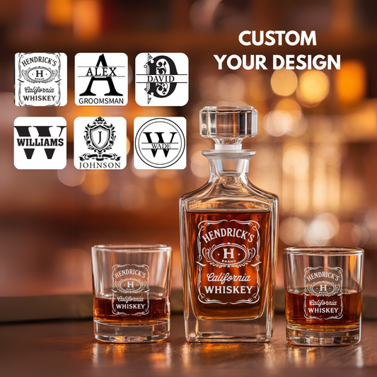 TND011 Personalized Custom Name Whiskey Glass And Decanter Set | Engraved Gift For Retirement