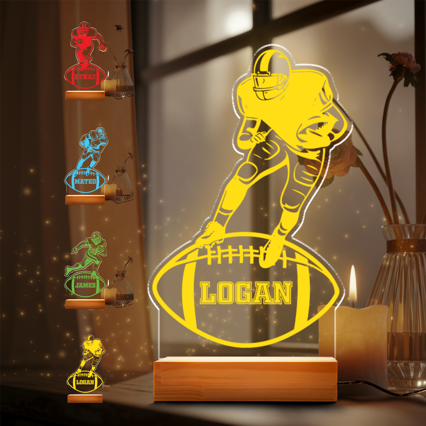 TNN051 Personalized Football Player LED Gift, LED Night Light Room Decor, Kids Football Led Room Night Light Lamp