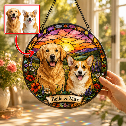 Custom Photo Dog Stained Glass Suncatcher – Custom Dog Lover Gifts | Gift For Dog Lover
