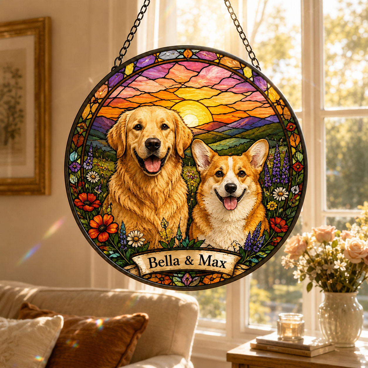 Custom Photo Dog Stained Glass Suncatcher – Custom Dog Lover Gifts | Gift For Dog Lover