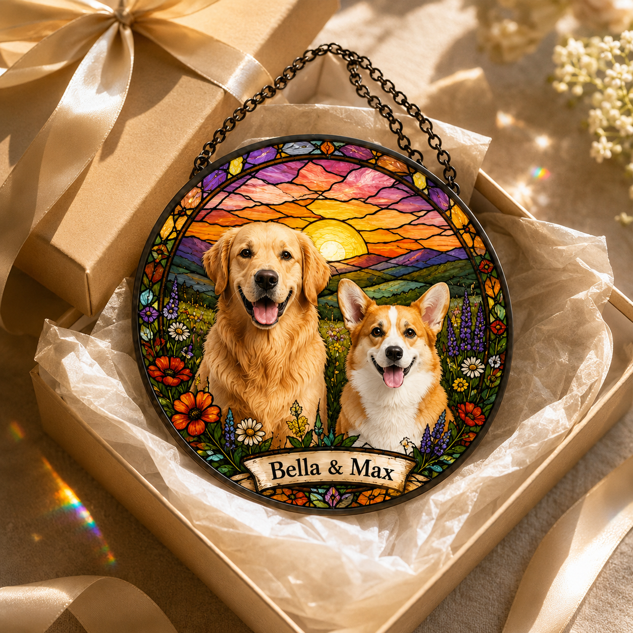 Custom Photo Dog Stained Glass Suncatcher – Custom Dog Lover Gifts | Gift For Dog Lover