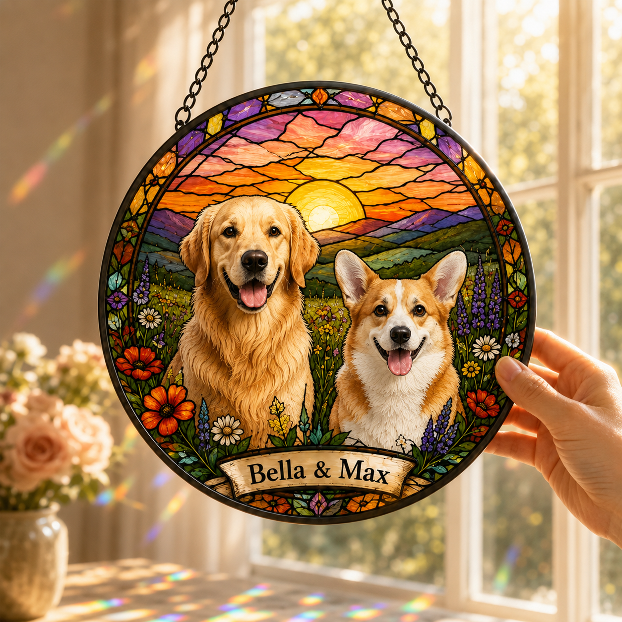 Custom Photo Dog Stained Glass Suncatcher – Custom Dog Lover Gifts | Gift For Dog Lover