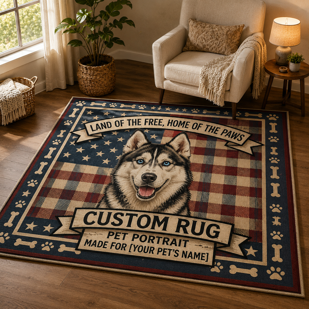Custom Photo Americian 250 Dog Area Rug | Gift For Dog Lovers