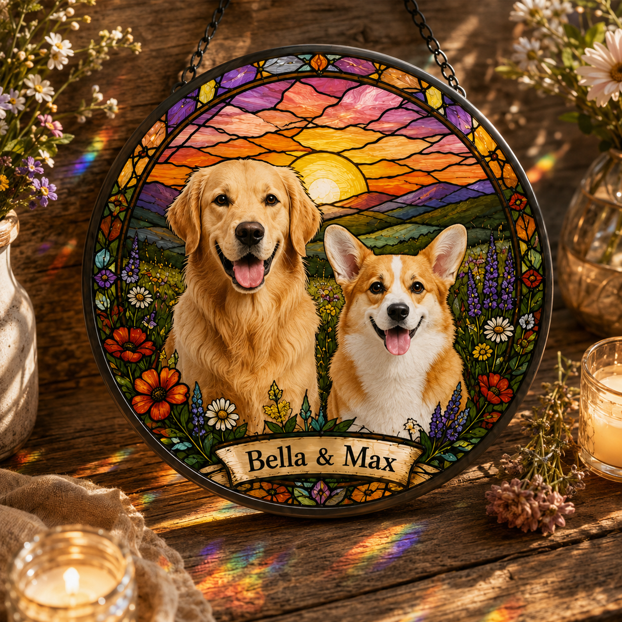 Custom Photo Dog Stained Glass Suncatcher – Custom Dog Lover Gifts | Gift For Dog Lover