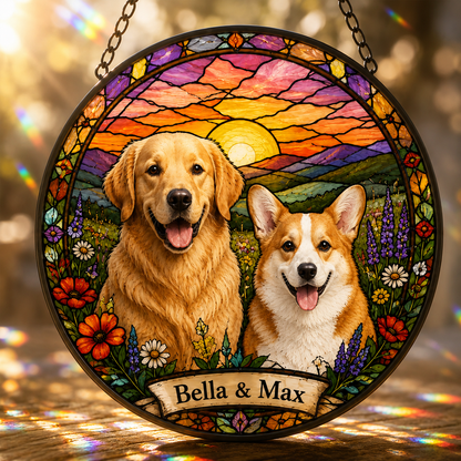 Custom Photo Dog Stained Glass Suncatcher – Custom Dog Lover Gifts | Gift For Dog Lover