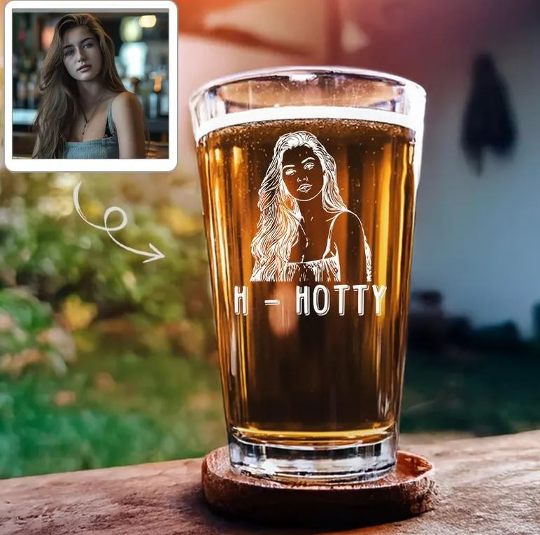 Custom Photo Beer Glass | Pint Glass Custom Engraving Gifts for Friends | Unique Gifts