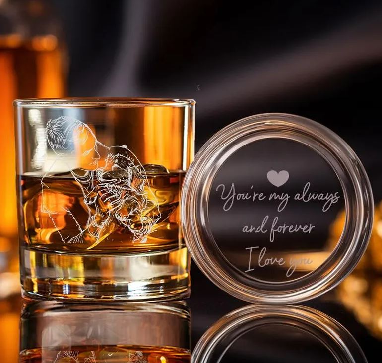 Custom Photo With Pet Whiskey Glass | Custom Engraved Pint Glass with Your Dog's Photo | Engraved Whiskey Glass