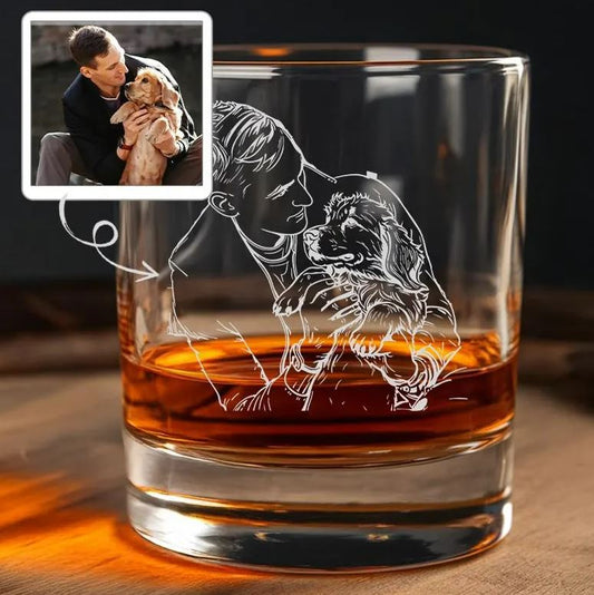 Custom Photo With Pet Whiskey Glass | Custom Engraved Pint Glass with Your Dog's Photo | Engraved Whiskey Glass