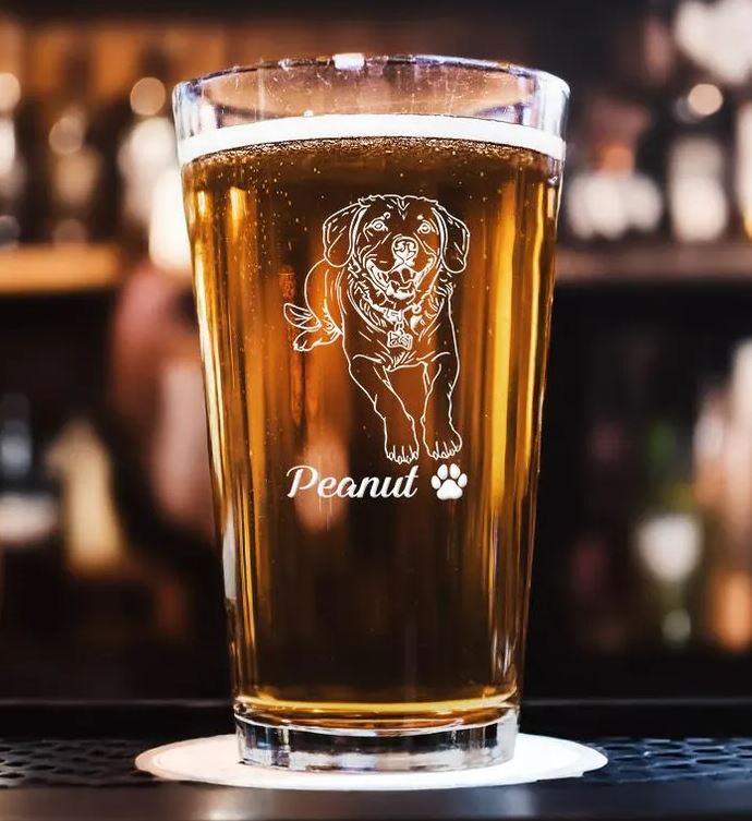 Custom Photo Pet Pint Glass | Custom Engraved Pint Glass with Your Dog's Photo | Engraved Beer Glass