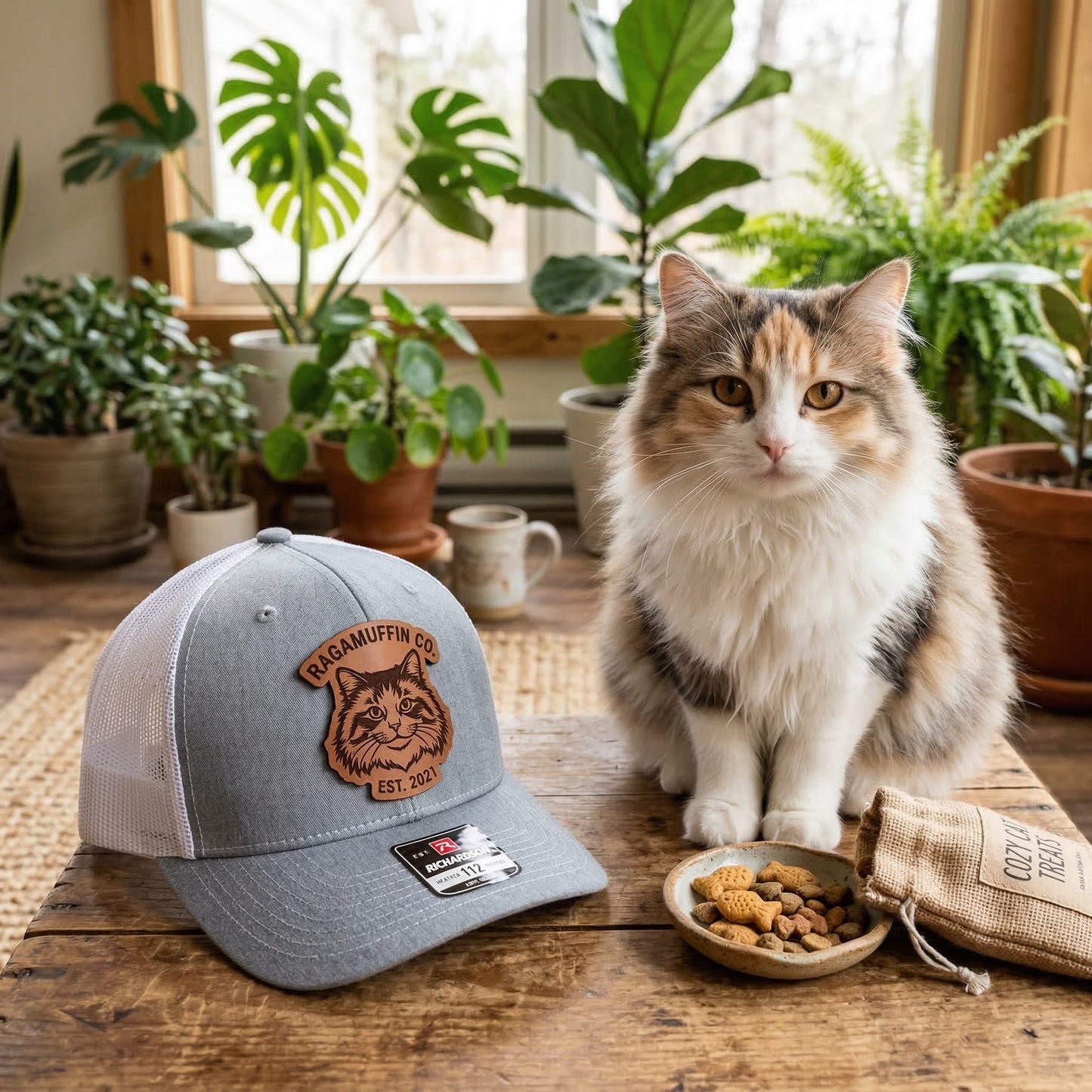 Custom Photo Cat Leather Patch Trucker Hat – Photo Cat Trucker Hat | Cat Memorial Gifts | Gift For Cat Lovers