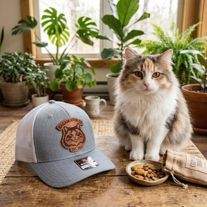 Custom Photo Cat Leather Patch Trucker Hat – Photo Cat Trucker Hat | Cat Memorial Gifts | Gift For Cat Lovers