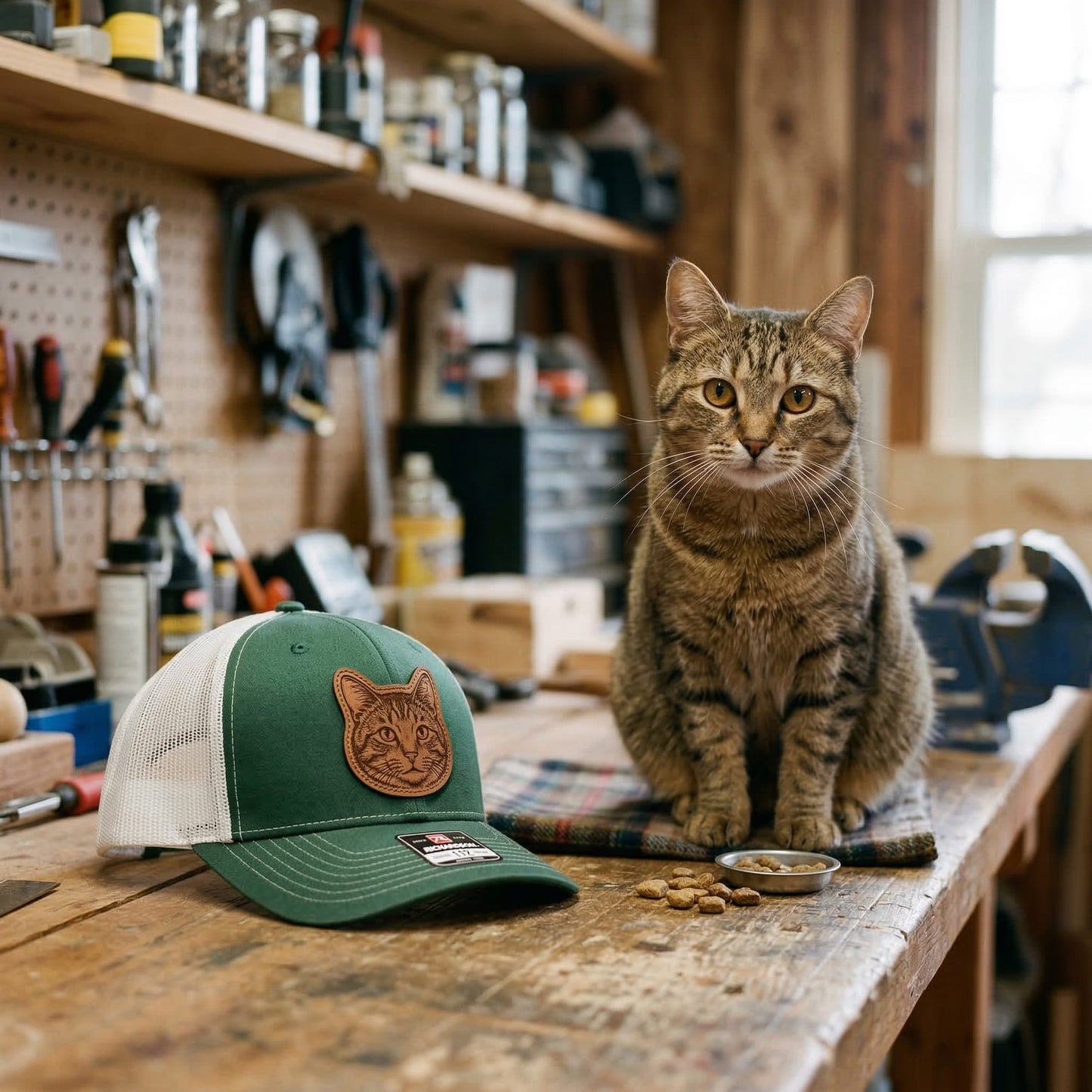 Custom Photo Cat Leather Patch Trucker Hat – Photo Cat Trucker Hat | Cat Memorial Gifts | Gift For Cat Lovers