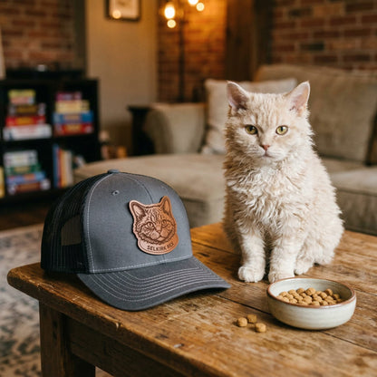 Custom Photo Cat Leather Patch Trucker Hat – Photo Cat Trucker Hat | Cat Memorial Gifts | Gift For Cat Lovers