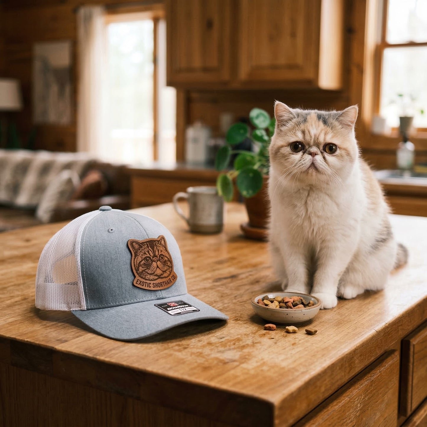Custom Photo Cat Leather Patch Trucker Hat – Photo Cat Trucker Hat | Cat Memorial Gifts | Gift For Cat Lovers