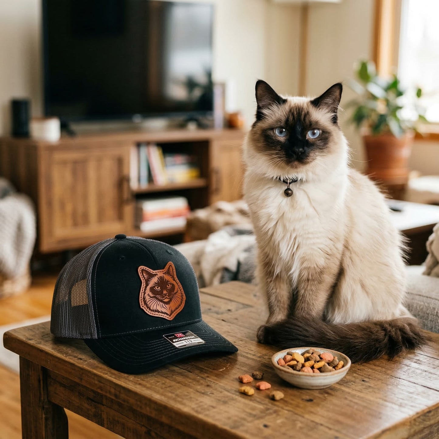 Custom Photo Cat Leather Patch Trucker Hat – Photo Cat Trucker Hat | Cat Memorial Gifts | Gift For Cat Lovers